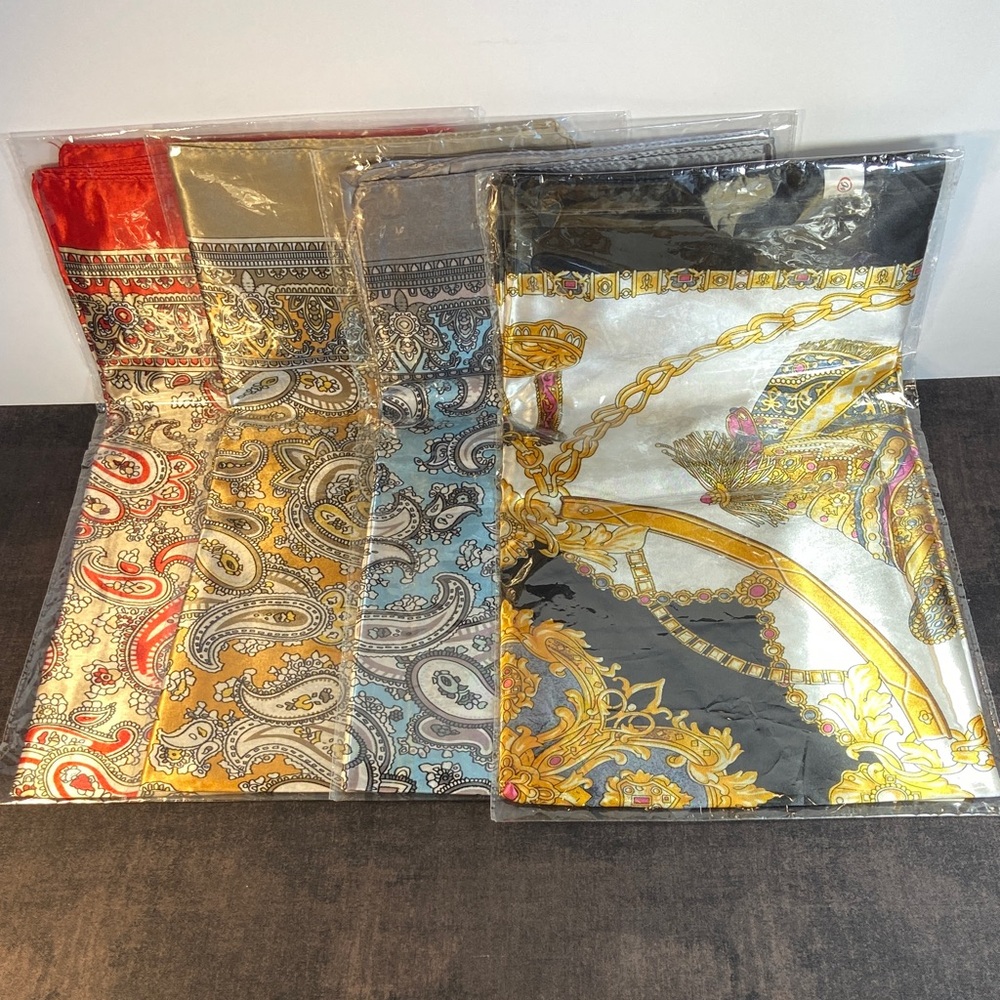 Set of 4 Elegant Headscarves/Neck Scarves, Great Color Assortment, New in Bag